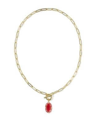 The Elisa Enamel Link Chain Necklace in Gold Red Illusion