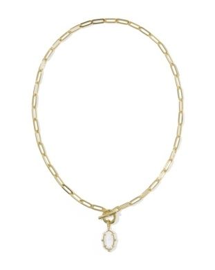 The Elisa Enamel Link Chain Necklace in Gold White Mother of Pearl
