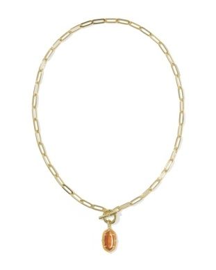 The Elisa Enamel Link Chain Necklace in Gold Papaya Mother of Pearl
