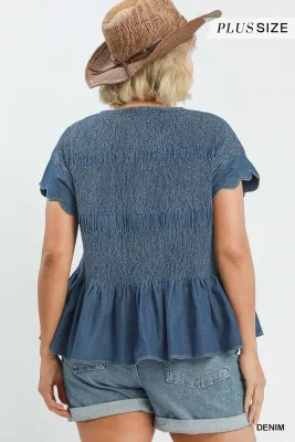 The Chambray Smocked Peplum Top