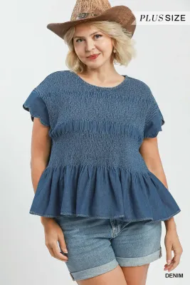 The Chambray Smocked Peplum Top
