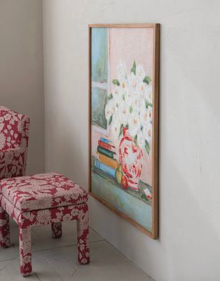 Wood Framed Canvas with Bird &amp; Books