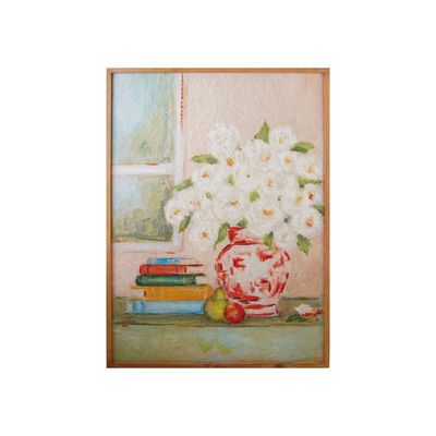 Wood Framed Canvas with Bird &amp; Books