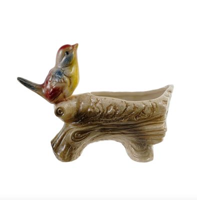 Hand-Painted Bird on a Log Container
