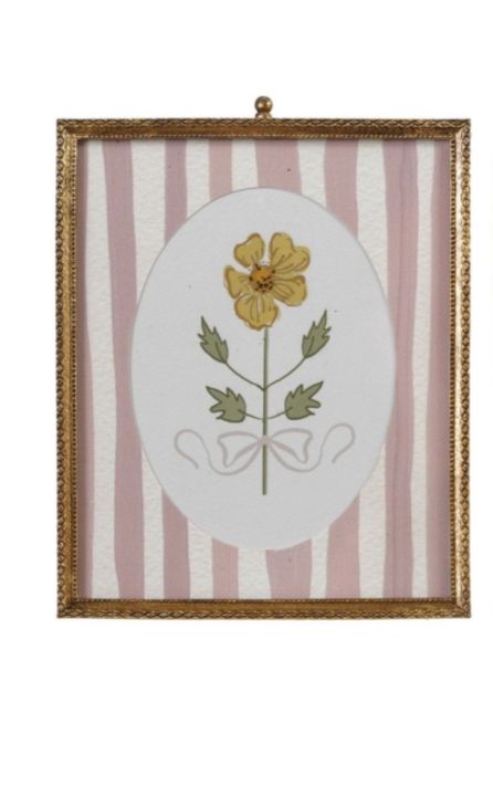Framed Glass Floral Wall Print | Pink Stripe