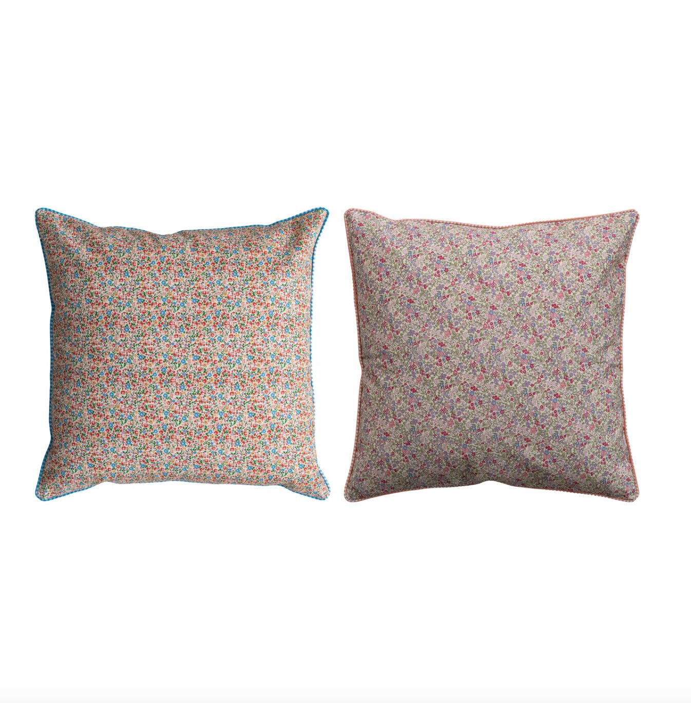 Ditsy Floral Pattern Pillow | Blue Stripe Ribbing