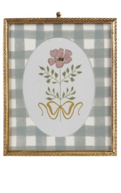 Framed Glass Floral Wall Print | Blue Check