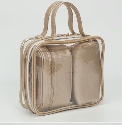 4 Piece Transparent Travel Cosmetic Bag Set | Clear Gold