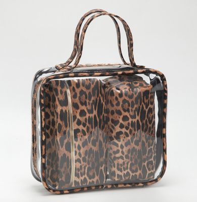 4 Piece Transparent Travel Cosmetic Bag Set | Leopard