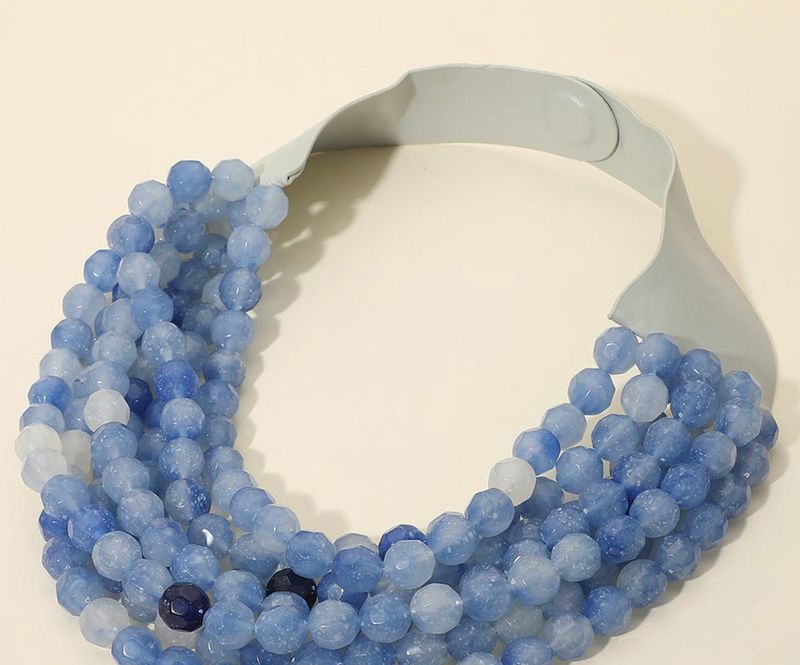 Chunky Acrylic Bead Layered Magnetic Necklace | Blue