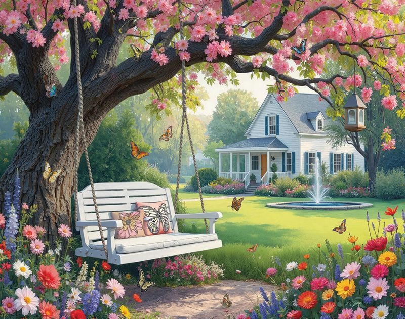 Under Pink Blooms 1000 Piece Puzzle