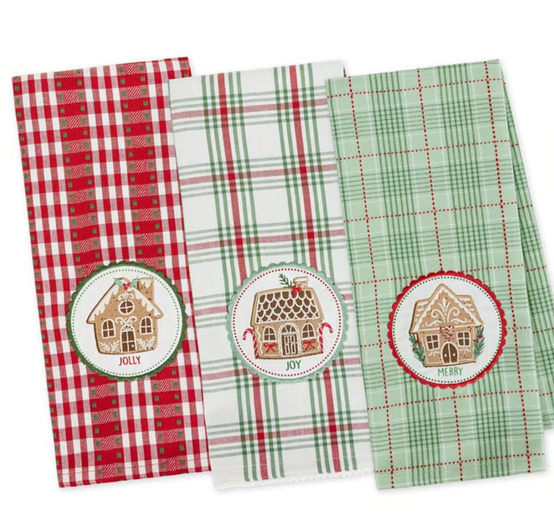 Gingerbread Houses Embellished Dishtowel | Joy
