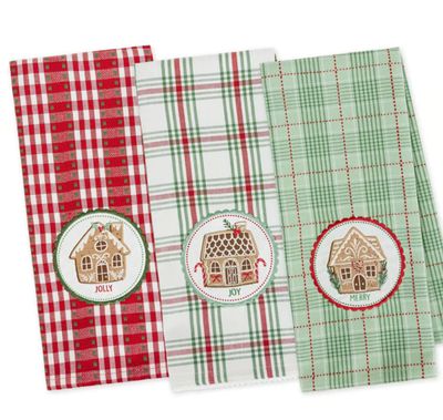 Gingerbread Houses Embellished Dishtowel | Jolly