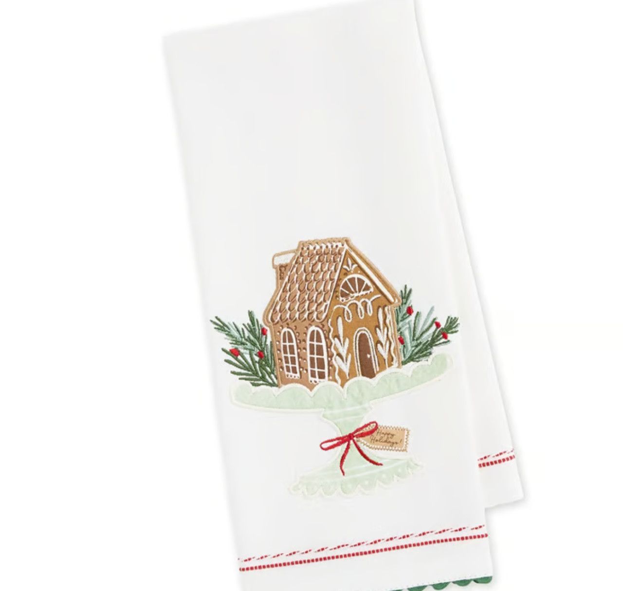 Gingerbread House On Platter Embellished Dishtowel