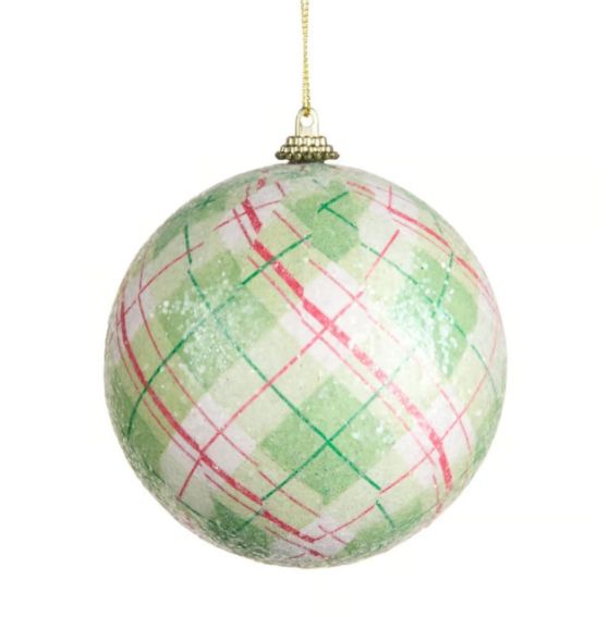 Sage Plaid Ball Ornament