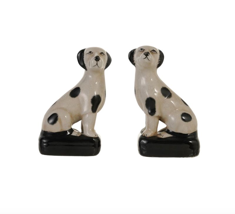 Stoneware Black &amp; White Dog Figurine
