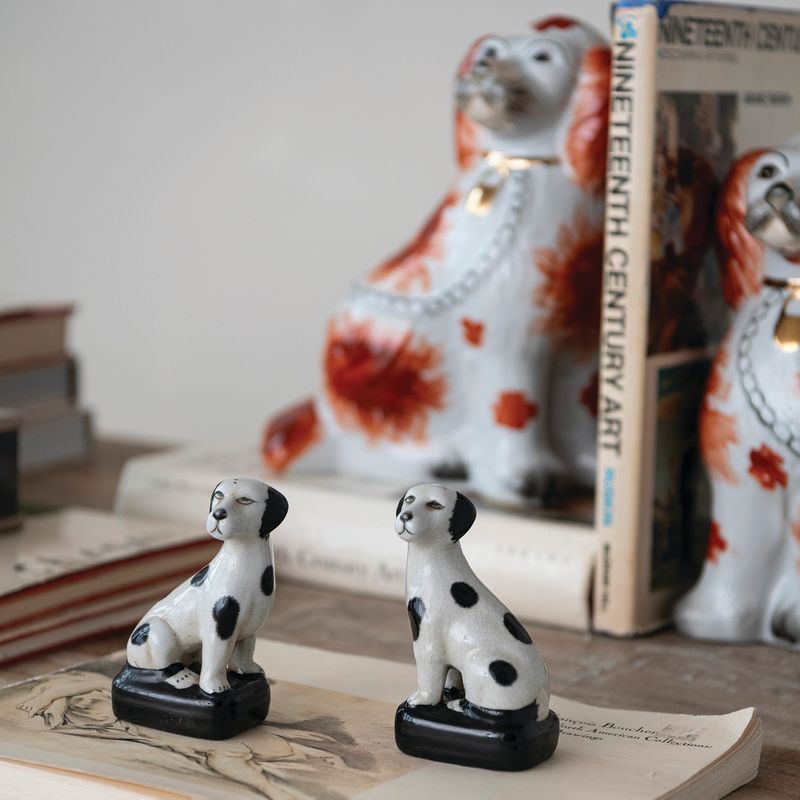 Stoneware Black &amp; White Dog Figurine