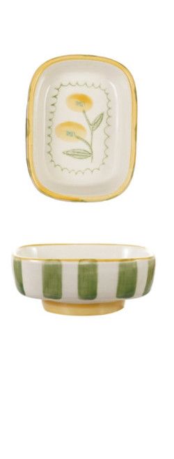Stoneware Footed Striped Trinket Dish | Green Stripe