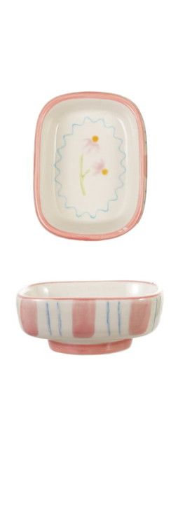 Stoneware Footed Striped Trinket Dish | Pink/Blue Stripe