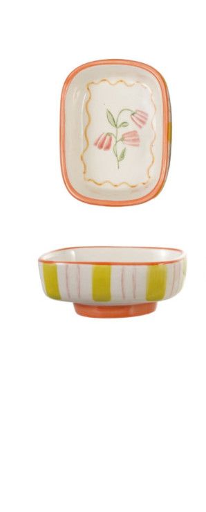 Stoneware Footed Striped Trinket Dish | Yellow Stripe