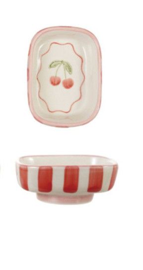 Stoneware Footed Striped Trinket Dish | Red Stripe