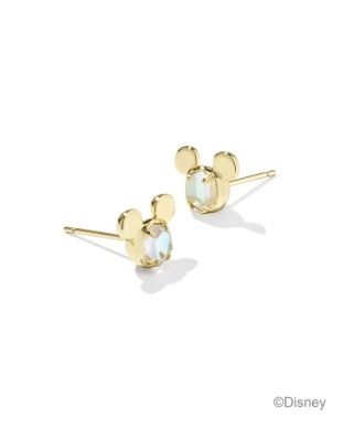 Mickey Mouse Stud Earrings in Gold Dichroic Glass