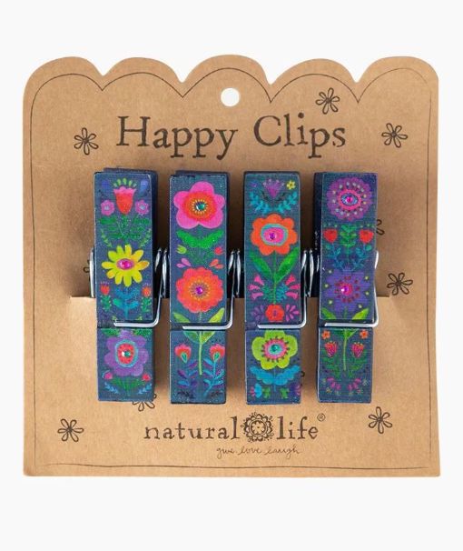 Happy Clips Set of 4 | Navy Folk Flower