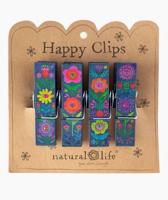 Happy Clips Set of 4 | Navy Folk Flower