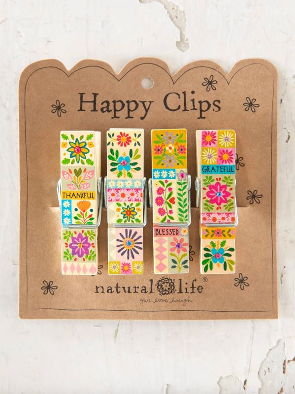 Happy Clips Set Of 4 | Thankful Grateful Blessed