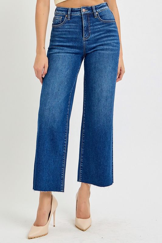 The Risen Tummy Control High Rise Wide Crop Jeans