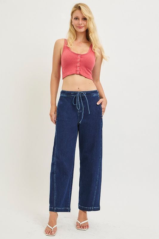 The Risen Elastic Band Slouchy Crop Barrel Jeans
