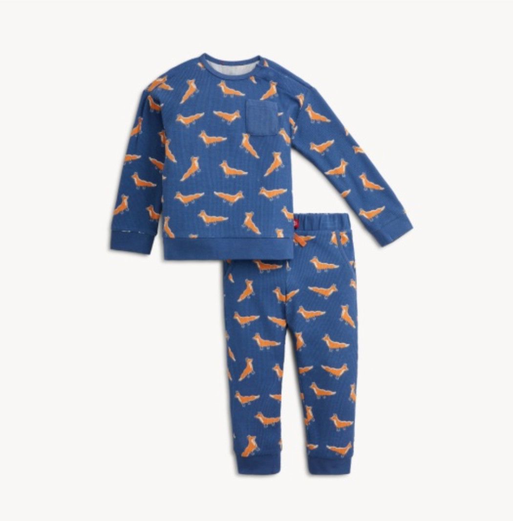Magnetic Me™ Waffle Foxes Print Long Sleeve 2 Piece Set, Size: 12-18m