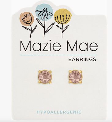 Mazie Mae Girl Earrings | Gold Vintage Rose Solitaire
