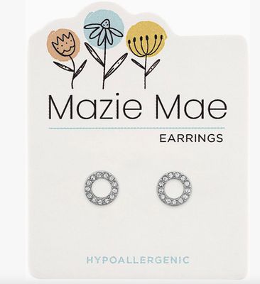 Mazie Mae Girls Earrings | Silver Crystal Open Circle Stud