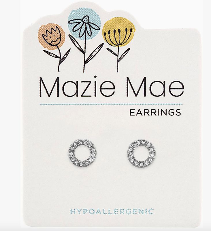Mazie Mae Girls Earrings | Silver Crystal Open Circle Stud