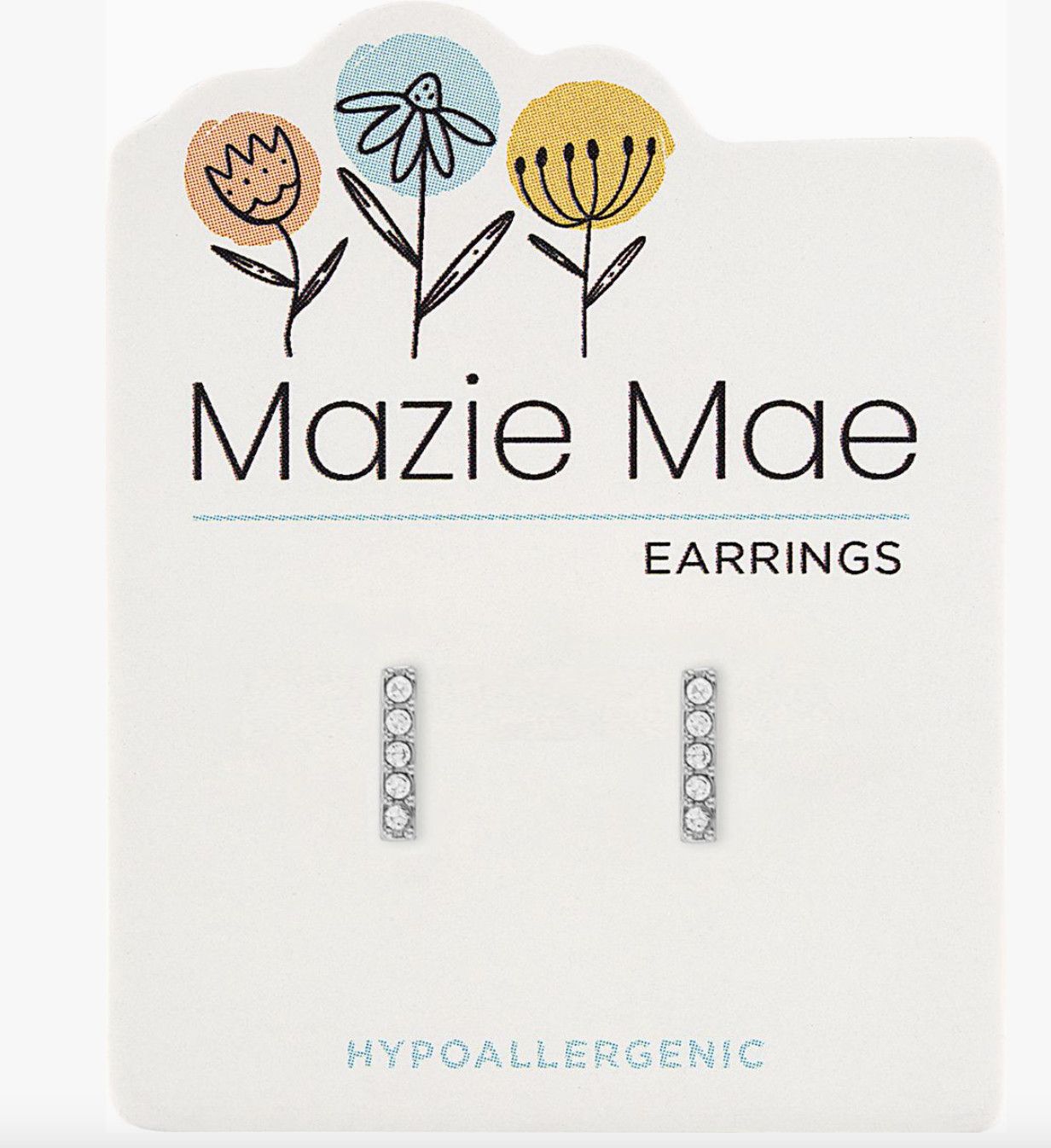 Mazie Mae Girls Earrings | Silver Crystal Bar Stud
