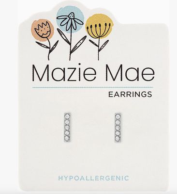 Mazie Mae Girls Earrings | Silver Crystal Bar Stud