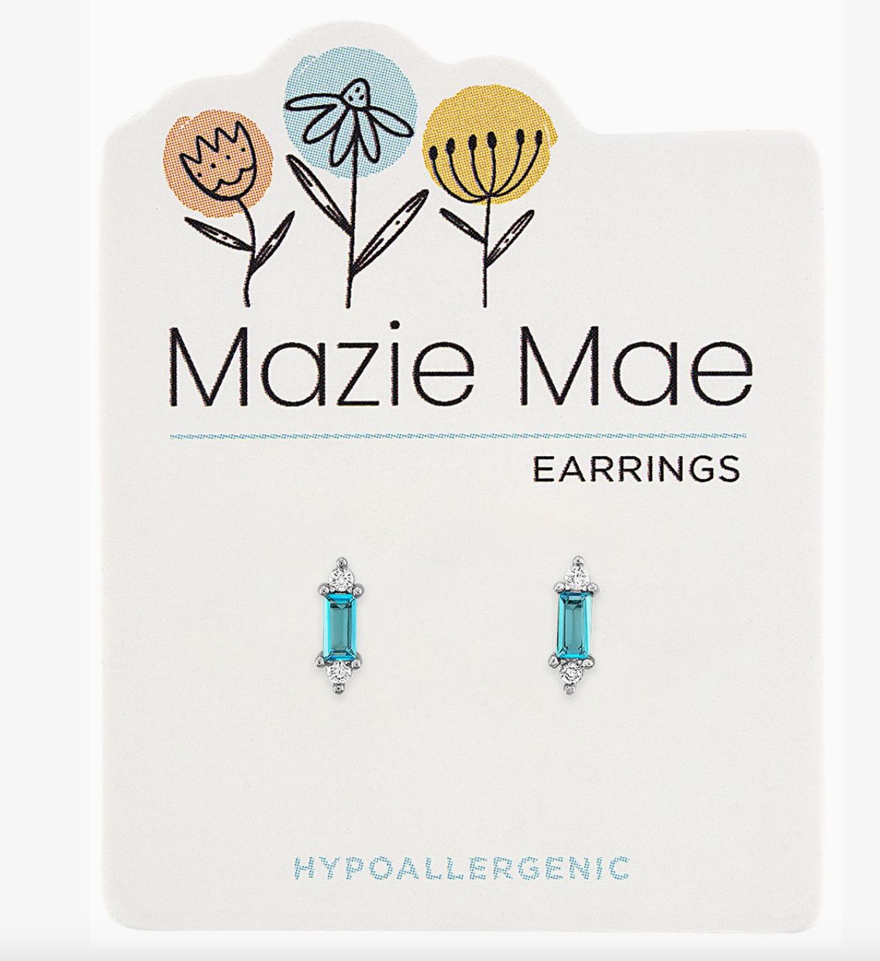 Mazie Mae Girls Earrings | Silver Aquamarine Solitaire