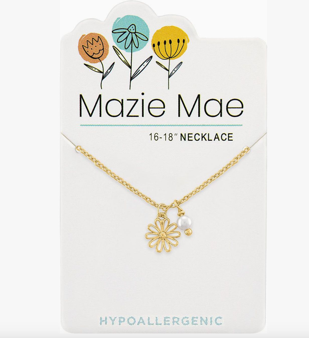 Mazie Mae Girls Necklace | Gold Daisy + Pearl Dangle