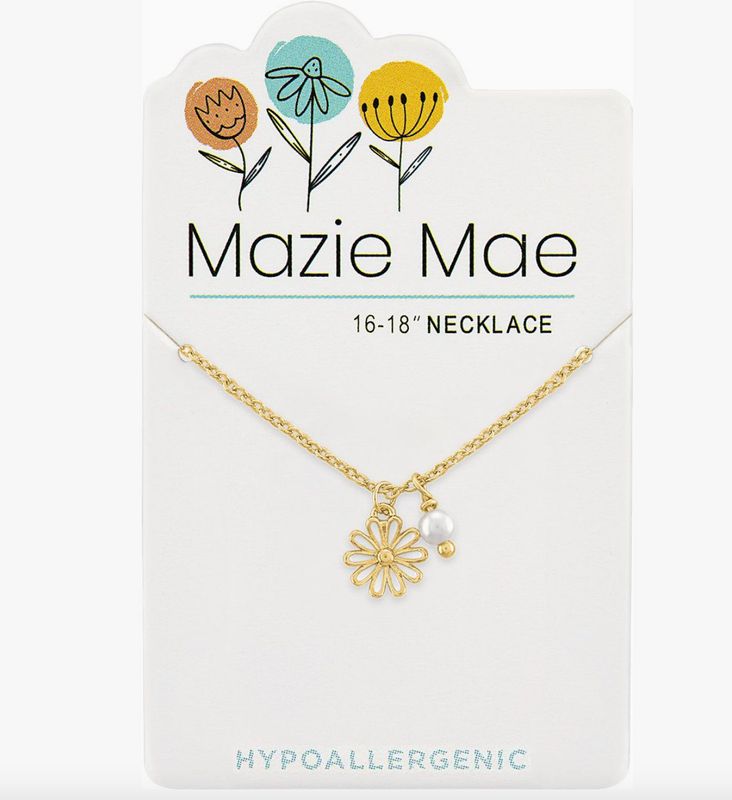 Mazie Mae Girls Necklace | Gold Daisy + Pearl Dangle