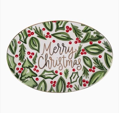 Christmas Holly Berry Oval Tray