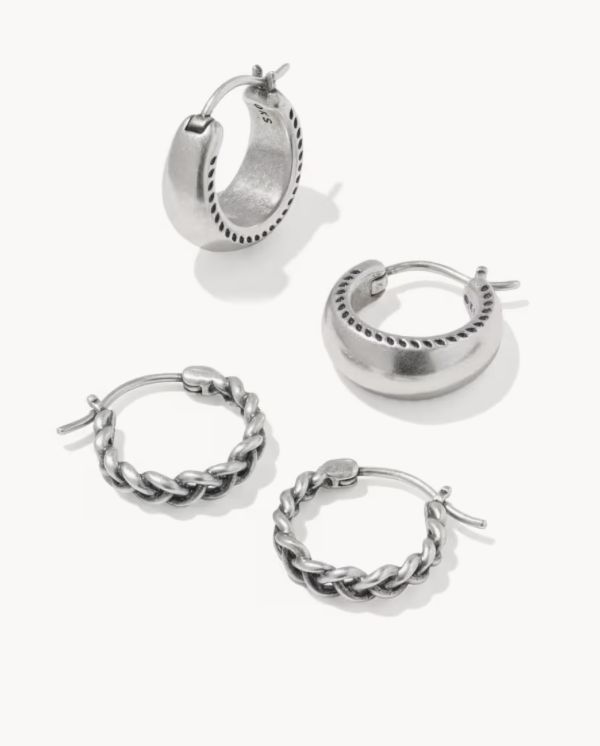 The Gabriella Set Huggie Earrings in Vintage Silver
