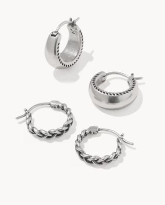 The Gabriella Set Huggie Earrings in Vintage Silver