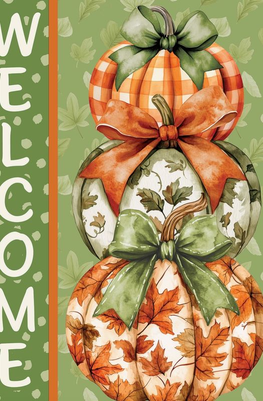 Garden Flag | Orange &amp; Green Stack Pumpkins