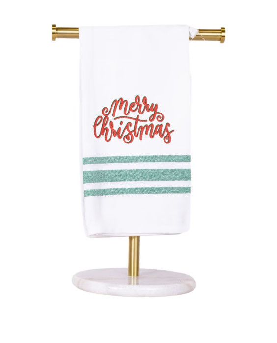 Merry Christmas Tea Towel White Green Red