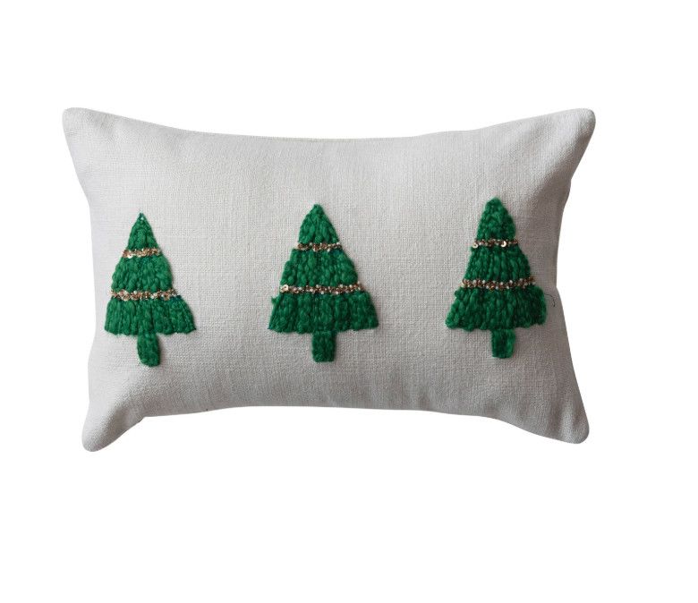 Green Christmas Trees Cotton Slub Pillow