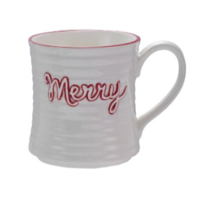 Christmas Stoneware Mug with Colored Rim | Merry