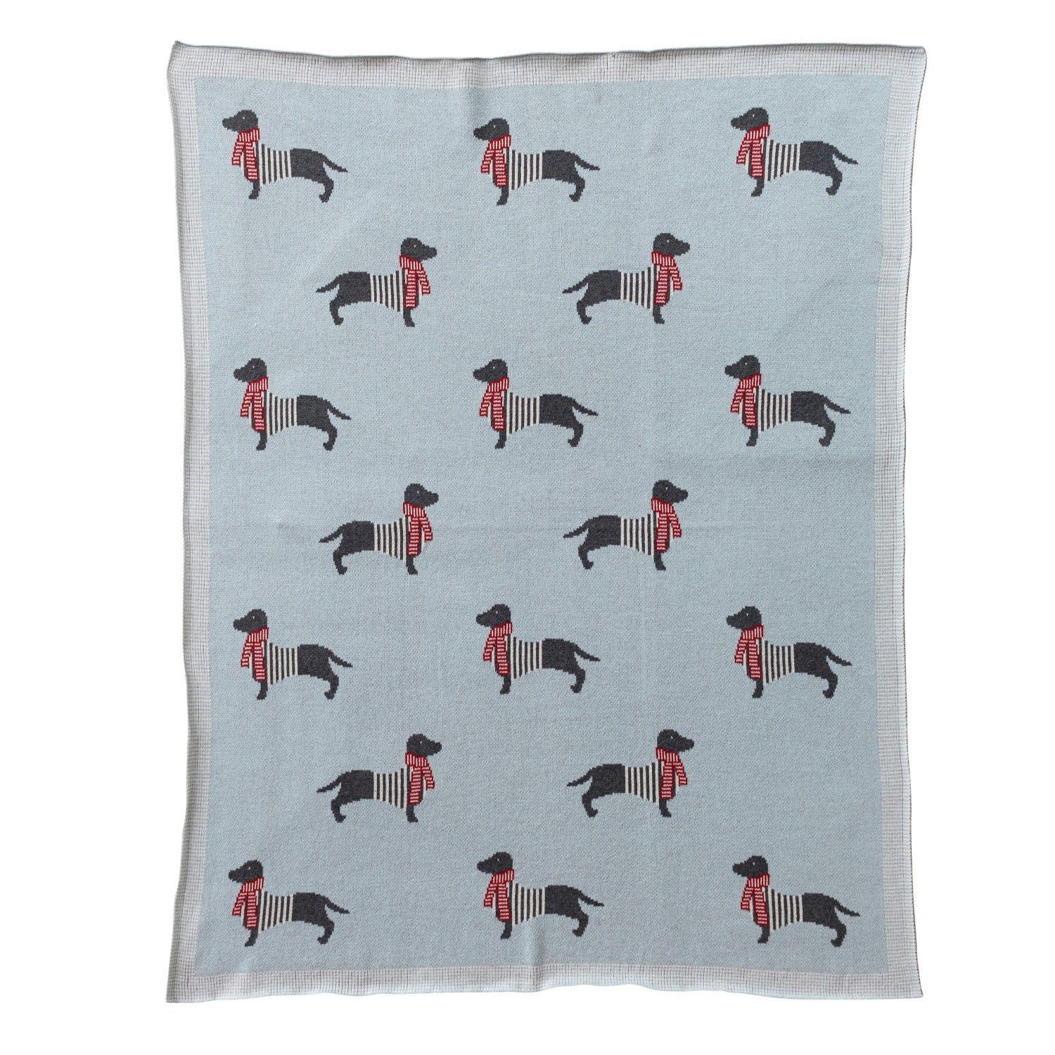 Cotton Knit Baby Blanket with Daschunds in Scarves &amp; Sweaters