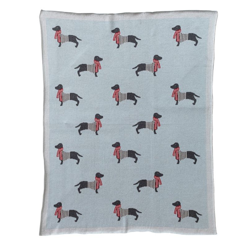 Cotton Knit Baby Blanket with Daschunds in Scarves &amp; Sweaters