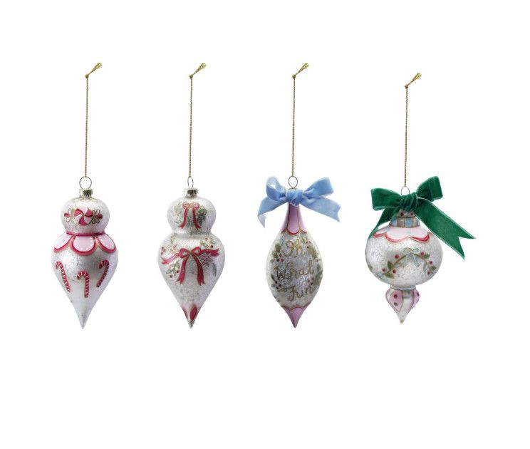 Antique Glass Ornament | Blue Bows with Green Ribbon